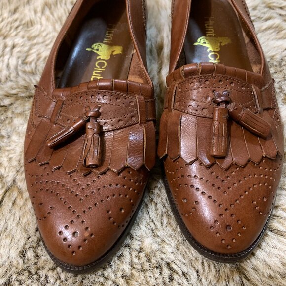 VINTAGE Hunt Club Brown Leather Kiltie Tassel Loafers Womens Size 7W - Picture 5 of 8